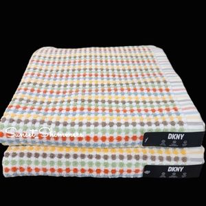 2pc DKNY Multicolored Rainbow Gingham Check Bath Towel Set NEW